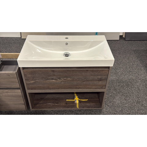 BRAUER Hope wastafelonderkast - met open kast en wastafel keramiek 80x30x45.5cm - 1 softclose lade greeploos - 1 sifon uitsparing - Driftwood - OUTLET UDEN STORE44335