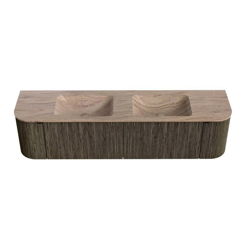 MONDIAZ KURVE-DLUX 180cm badmeubel ronding Links + Rechts kleur Shadow met 2 lades en 2 deuren. Wastafel LEAF Dubbel zonder kraangat Saba. SW1433283