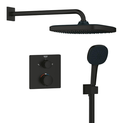 Grohe Precision Showerset - compleet - handdouche diameter 11cm - 2 straalsoorten - hoofddouche 25x25cm - inbouw douchekraan thermostatisch - vierkant - met omstel - matte black (mat zwart) SW1126884