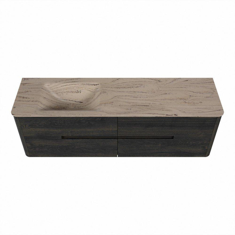Mondiaz CIRO-DLUX Meuble de salle de bains - 160x45x50cm - Plan-vasque en solid surface Arena - 1 vasque à gauche - sans trous de robinetterie - 4 tiroirs - Shadow SW1532529