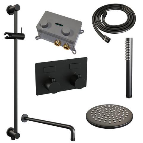 BRAUER Black Edition ensemble de douche pluie apparent – douche de tête Ø 20 cm – bras mural courbé 40 cm – douchette bâton – avec inverseur SW925427
