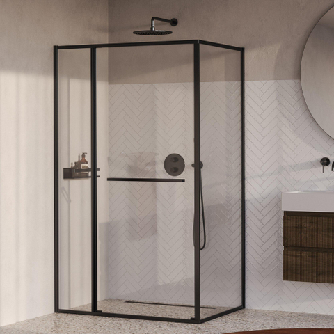 BRAUER Luminis Cabine de douche - 120x90x200 - 3 parties pivotant vers l’intérieur - verre transparent - réversible - incl. revêtement en verre - gunmetal brossé PVD SW1580970