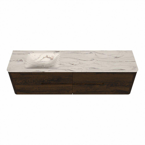 Mondiaz CIRO-DLUX Ensemble de meubles de salle de bains - 180x45x50cm - Plan-vasque solid surface Nata - 1 vasque à gauche - 1 trou de robinet - 4 tiroirs - Noyer SW1530601