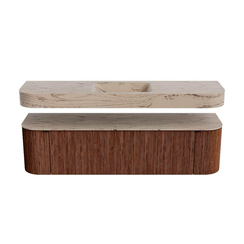 MONDIAZ THOR-DLUX Meuble de salle de bains - 170cm - arrondi gauche + droite - couleur Ruby - 1 tiroir et 2 portes - Vasque suspendue CLOUD Milieu 1 trou de robinet couleur Arena SW1465826