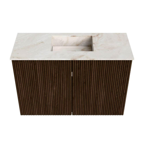 Mondiaz JOYA-DLUX 60cm toiletmeubel - kleur Walnut - Wastafel FAYE positie Midden 1 kraangat kleur Frappe. SW1422269