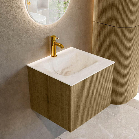 Mondiaz KURVE-DLUX Ensemble meuble de salle de bains - 50x46x40cm - 1 tiroir - lavabo solid surface - centre - 1 trou de robinet - Dusk SW1414865