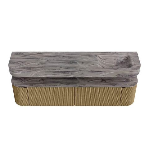 MONDIAZ THOR-DLUX Meuble de salle de bains 190cm arrondi gauche + droite couleur Dusk avec 2 tiroirs et 2 portes. Vasque suspendue CLOUD Droite sans trou de robinet couleur Sombra. SW1466713