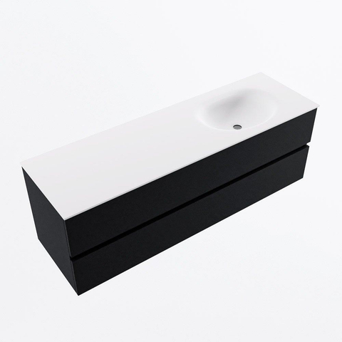 MONDIAZ VICA meuble sous lavabo 150cm Urban 2 tiroirs. Lavabo MOON droite 1 trou de robinet, couleur Talc. SW1381886