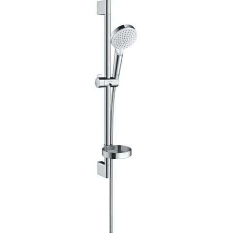 Hansgrohe Crometta Glijstangset - met Crometta Vario - handdouche - met 2 straalsoort - met Casetta zeepschaal 65c - wit chroom SW73216