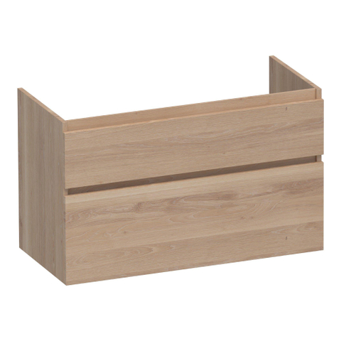 BRAUER Delight Meuble sous-lavabo - 100x46x60cm - 2 tiroirs softclose - sans poignées - 1 découpe pour siphon - chêne massif - lattes en chêne naturel SW523031