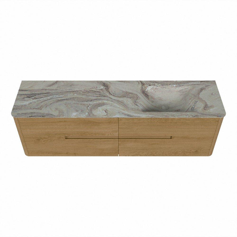 Mondiaz CIRO-DLUX Meuble de salle de bains - 170x45x50cm - Plan vasque solid surface Glace - 1 lavabo à droite - sans trous de robinetterie - 4 tiroirs - Chêne SW1530836