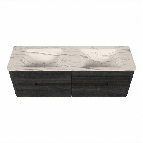 Mondiaz CIRO-DLUX Badkamermeubelset - 150x45x50cm - Solid surface wastafel Nata - 2 wasbak Dubbel - 2 kraangaten - 4 lades - Shadow SW1532586