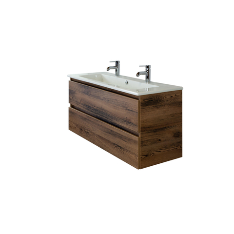 H&R Badmeubelen Gala Wastafel - 121x46x2cm - 1 wasbak - 2 kraangaten - keramiek wit SW235654