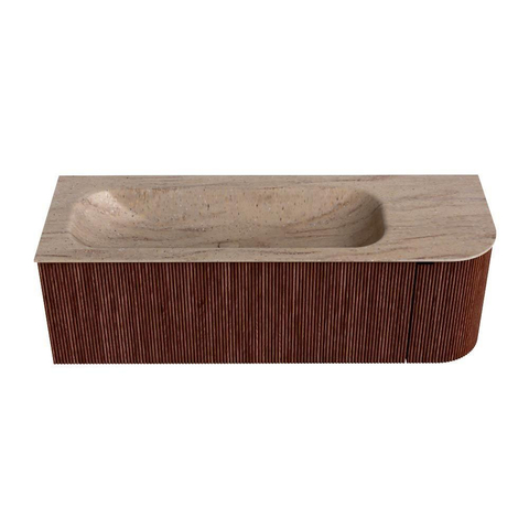 MONDIAZ KURVE-DLUX 135cm badmeubel ronding Rechts kleur Ruby met 1 lade en 1 deur. Wastafel BIG MEDIUM Links zonder kraangat Saba. SW1433470