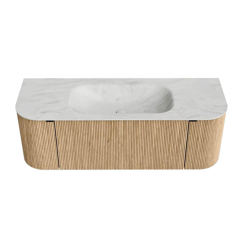 MONDIAZ KURVE-DLUX Meuble de salle de bains 130 cm avec module 25 Len R couleur Oak avec 1 tiroir et 2 portes. Lavabo BIG SMALL central 1 trou de robinet couleur Opalo. SW1137531