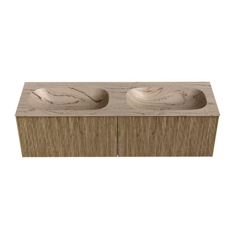 MONDIAZ KURVE-DLUX 150cm badmeubel kleur Dusk met 2 lades en 0 deuren. Wastafel STOR SMALL Dubbel 2 kraangaten Arena. SW1431434