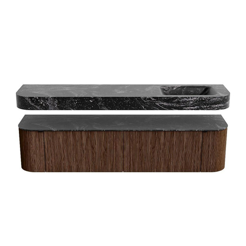 MONDIAZ THOR-DLUX Meuble de salle de bains - 190cm - arrondi gauche + droite - couleur Walnut - 2 tiroirs et 2 portes - Vasque suspendue CLOUD droite 1 trou de robinet - couleur Lava SW1466246