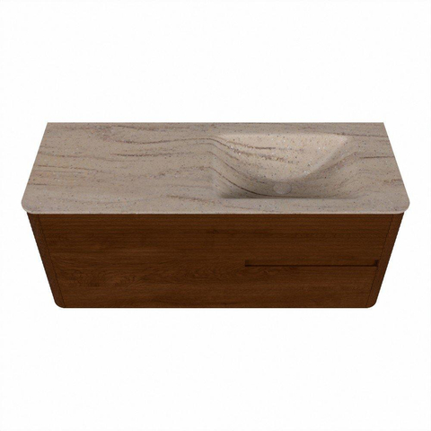 Mondiaz CIRO-DLUX Meuble de salle de bains - 120x45x50cm - Plan vasque Solid surface Saba - 1 vasque à droite - 1 trou de robinet - 2 tiroirs - Ruby SW1531992
