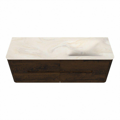 Mondiaz CIRO-DLUX Meuble de salle de bains - 140x45x50cm - Plan vasque en solid surface Ostra - 1 lavabo à droite - 1 trou de robinet - 4 tiroirs - Noyer SW1530360
