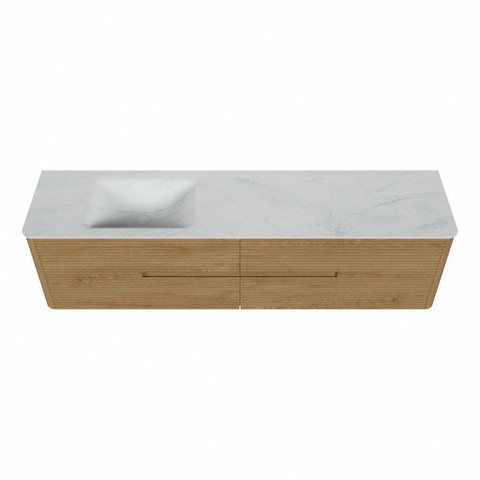 Mondiaz CIRO-DLUX Ensemble de meubles de salle de bains - 190x45x50cm - Plan vasque solid surface Opalo - 1 bassin à gauche - 1 trou de robinet - 4 tiroirs - Chêne SW1531041
