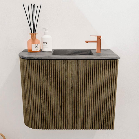 Mondiaz JOYA-DLUX Meuble de salle de bains 51.6cm - arrondi gauche couleur Dusk - Vasque FAYE position Droite 1 trou de robinet couleur Sombra. SW1426151