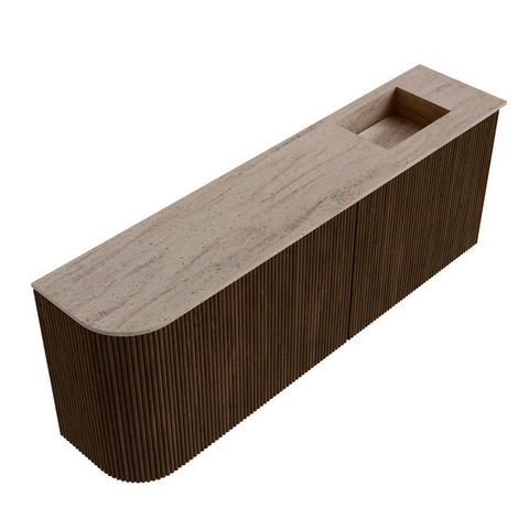 Mondiaz JOYA-DLUX Meuble de salle de bains - arrondi gauche couleur Walnut - Vasque FAYE position Droite Sans trou de robinet couleur Saba SW1424679