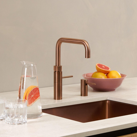 Quooker Fusion Square kokendwaterkraan - draaibare uitloop - Combi+ reservoir - Warm / kokend water - Rosé koper SW968360