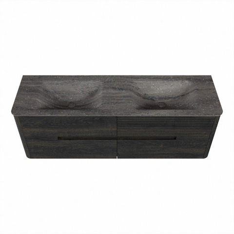 Mondiaz CIRO-DLUX Meuble de salle de bains - 150x45x50cm - Plan vasque en solid surface Oza - 2 vasques Double - 2 trous de robinetterie - 4 tiroirs - Shadow SW1532650