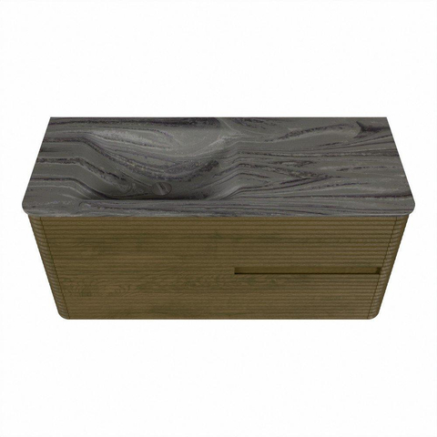 Mondiaz CIRO-DLUX Badkamermeubelset - 110x45x50cm - Solid surface wastafel Sombra - 1 wasbak Links - zonder kraangaten - 2 lades - Dusk SW1533387