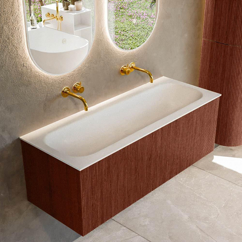 Mondiaz KURVE Ensemble de meubles de salle de bains - 120x46x40cm - 1 tiroir - lavabo solid surface - central - sans trou de robinet - Ruby SW1415306
