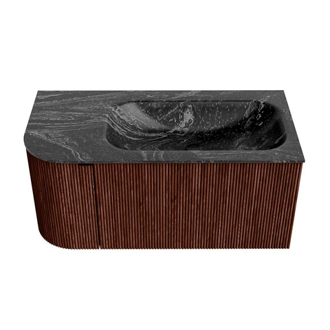 Mondiaz KURVE-DLUX Ensemble de meuble de salle de bains - 95x46x40cm - 1 tiroir - 1 porte - lavabo solid surface - droite - 1 trou de robinet - Ruby SW1416077