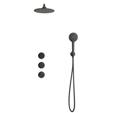 Fortifura Nebbio ensemble de douche pluie apparent – douche de tête Ø 30 cm – bras mural courbé 35 cm – douchette ronde 1 jet – gunmetal brossé SW1237949