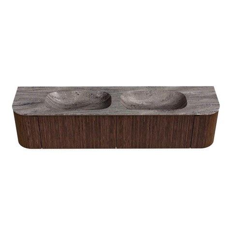 MONDIAZ KURVE-DLUX 190cm badmeubel ronding Links + Rechts kleur Walnut met 2 lades en 2 deuren. Wastafel STOR SMALL Dubbel 2 kraangaten Oza. SW1432479