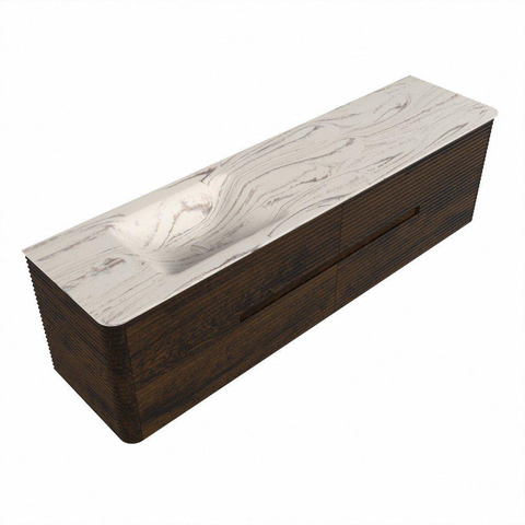 Mondiaz CIRO-DLUX Ensemble de meubles de salle de bains - 180x45x50cm - Vasque solid surface Nata - 1 lavabo à gauche - sans trous de robinet - 4 tiroirs - Noyer SW1530626