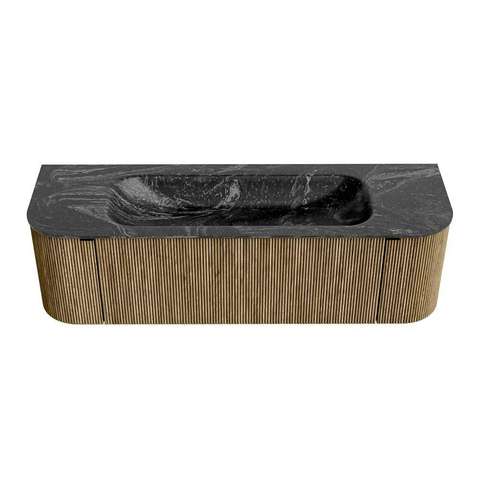 Mondiaz KURVE-DLUX Ensemble de meuble de salle de bains - 150x46x40cm - 1 tiroir - 2 portes - lavabo solid surface - central - 1 trou de robinet - Dusk SW1415263