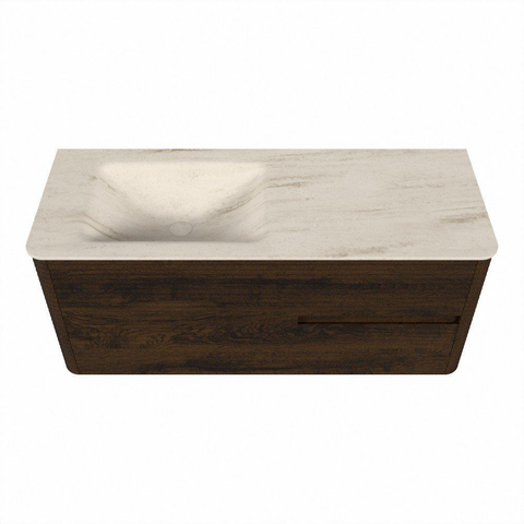 Mondiaz CIRO-DLUX Badkamermeubelset - 120x45x50cm - Solid surface wastafel Meli - 1 wasbak Links - 1 kraangat - 2 lades - Walnut SW1530513