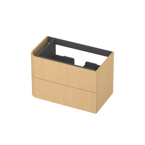 INK Concept R Wastafelonderkast - 80x45x52cm - 2 lades - opliggende grepen - afgeronde hoek links - MDF - light veneer SW1405516