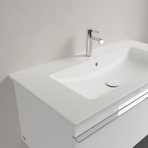 Villeroy & Boch venticello meubelwastafel - met wasbak midden - 1 kraangat doorgestoken - 100x50cm (geschikt - voor 3 kraangaten) - met overloop CeramicPlus - Stone White (mat wit) SW209629
