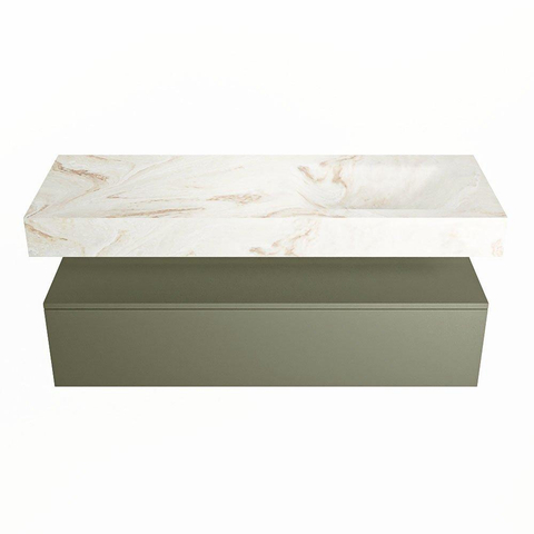 Mondiaz ALAN-DLUX Ensemble de meuble - 130cm - meuble Army mat - 1 tiroir - Lavabo Cloud Frappe suspendu - vasque Droite - 1 trou de robinet SW804805