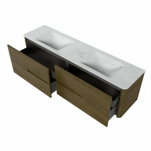 Mondiaz CIRO-DLUX Ensemble meuble de salle de bains - 180x45x50cm - Plan vasque solid surface Opalo - 2 vasques double - sans trous de robinet - 4 tiroirs - Dusk SW1532898