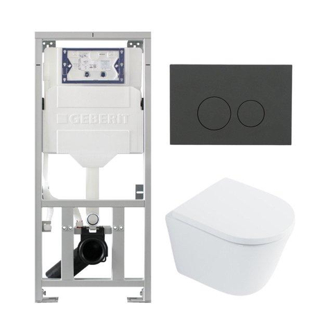QeramiQ Dely Pack WC - 36.3x51.7cm - à fond creux - sans bride - réservoir encastré Geberit UP320 - abattant WC softclose 35 mm - plaque de déclenchement mat anthracite - boutons ronds - blanc brillant SW1222089