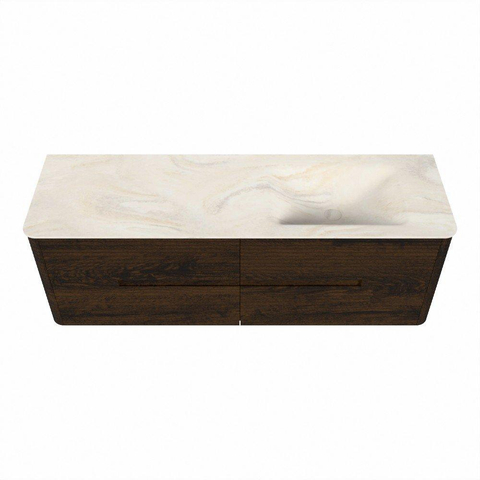 Mondiaz CIRO-DLUX Badkamermeubelset - 150x45x50cm - Solid surface wastafel Ostra - 1 wasbak Rechts - zonder kraangaten - 4 lades - Walnut SW1530370