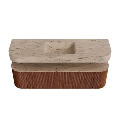 MONDIAZ THOR-DLUX 160cm meuble de salle de bains arrondi gauche + droite couleur Ruby avec 1 tiroir et 2 portes. Vasque suspendue CLOUD Milieu 1 trou de robinet couleur Arena. SW1465164