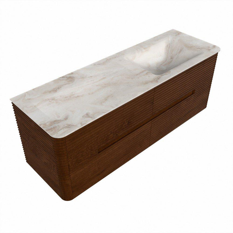 Mondiaz CIRO-DLUX Badkamermeubelset - 140x45x50cm - Solid surface wastafel Frappe - 1 wasbak Rechts - 1 kraangat - 4 lades - Ruby SW1531358