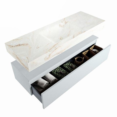 MONDIAZ ALAN - DLUX Badkamermeubelset - 130cm - onderkast - Clay - 1 lade - vrijhangende wastafel - wasbak midden - 1 kraangat - Frappe SW805241