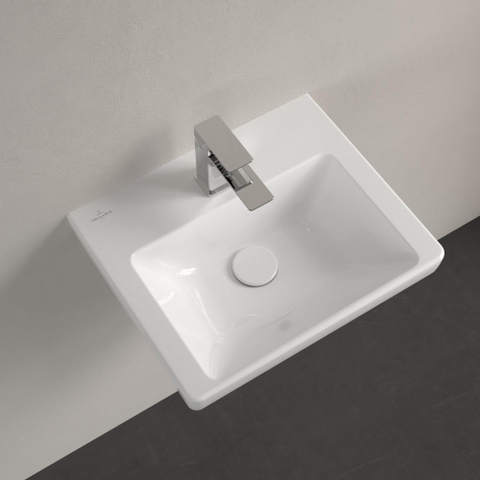 Villeroy & Boch Subway 3.0 fontein - 45x37cm - met kraangat - met overloop - White Alpine (glans wit) SW654433