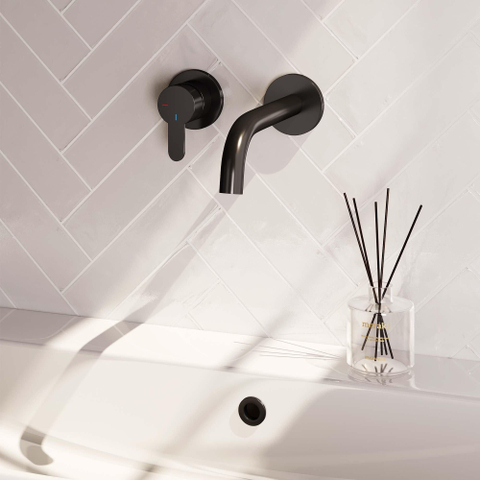 Brauer Black Edition Mitigeur de lavabo encastré - bec verseur courbé à droite - poignée plate étroite - modèle D2 - noir mat SW716138