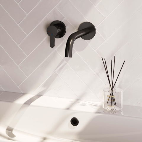Brauer Black Edition Robinet lavabo encastrable avec bec courbé à droite et rosaces Modèle D2 Noir mat SW716138