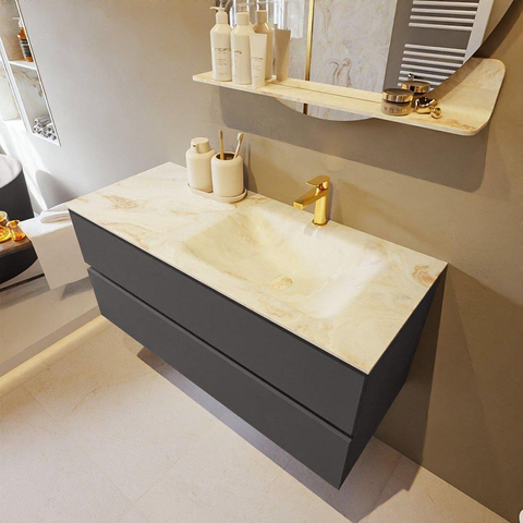 MONDIAZ VICA-DLUX Ensemble meuble de salle de bains - 110cm - meuble bas dark grey - 2 tiroirs - lavabo encastré cloud à droite - 1 trou de robinet - version haute 60cm - frape SW1088679