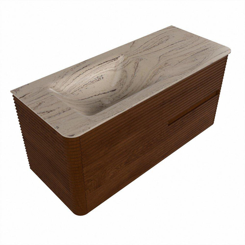 Mondiaz CIRO-DLUX Ensemble de meubles de salle de bains - 110x45x50cm - Plan-vasque solid surface Arena - 1 bassin à gauche - sans trous de robinet - 2 tiroirs - Ruby SW1531830